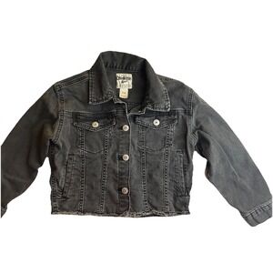 Oshkosh Girls Black Jean Jacket Sz 7‎ Raw Hem Excellent